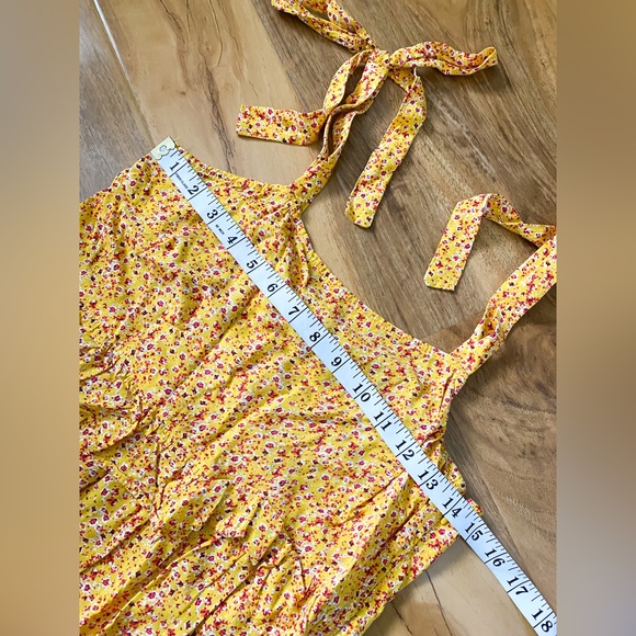 Ivy Street Floral Ditsy Print Yellow Tiered Maxi Dress Bow Tie Square Neck Flowy - Picture 11 of 11